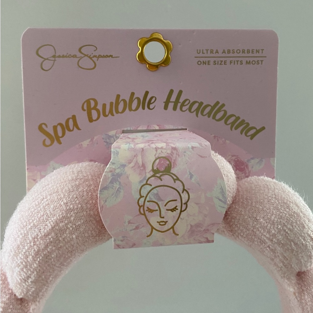 Jessica Simpson Pink plush Spa Bubble washing face Makeup Absorbent Headband NWT - Picture 4 of 6